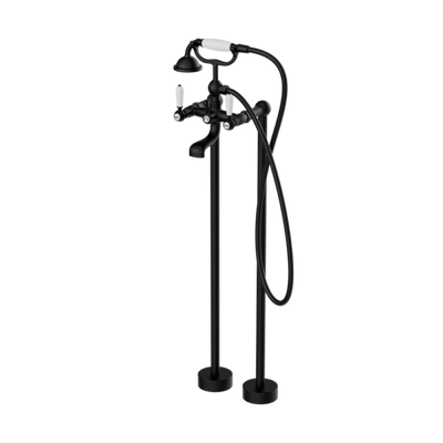 Nero York Freestanding Bath Set with White Porcelain Hand Shower - Matte Black