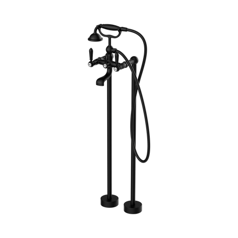 Nero York Freestanding Bath Set With Metal Hand Shower - Matte Black