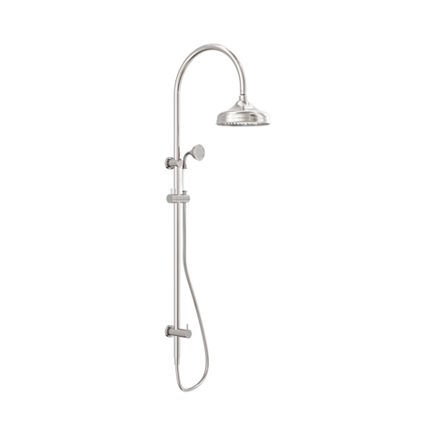 Nero York Twin Shower With White Porcelain Hand Shower - Brushed Nickel