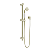 Nero York Shower Rail with White Porcelain Hand Shower - Aged Brass