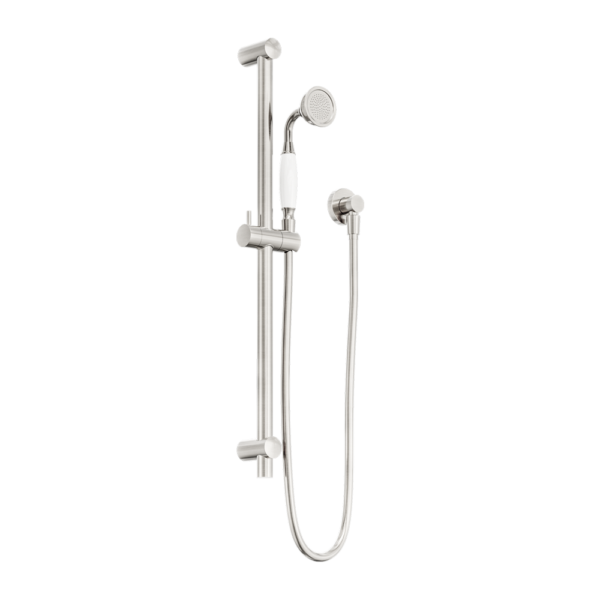 Nero York Shower Rail with White Porcelain Hand Shower - Brushed Nickel