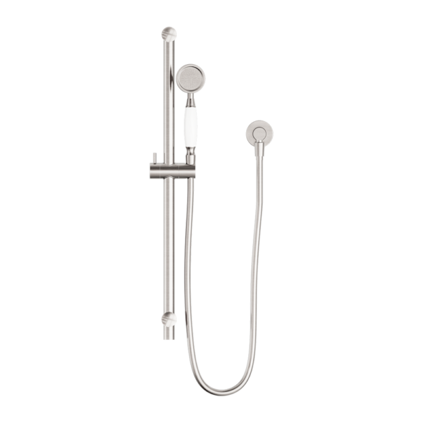 Nero York Shower Rail with White Porcelain Hand Shower - Brushed Nickel