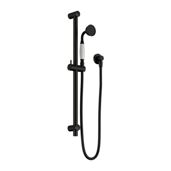 Nero York Shower Rail with White Porcelain Hand Shower - Matte Black