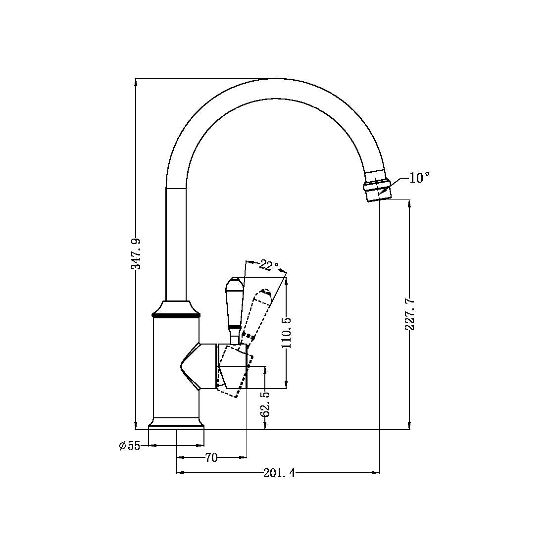 York Kitchen Mixer Gooseneck Spout with Metal Lever - Brushed Nickel