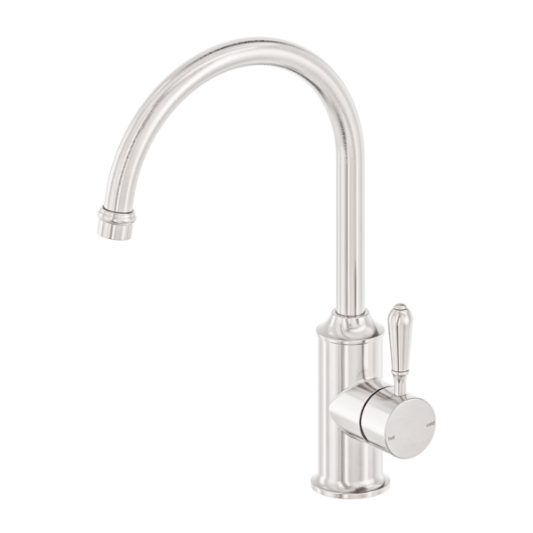 York Kitchen Mixer Gooseneck Spout with Metal Lever - Brushed Nickel