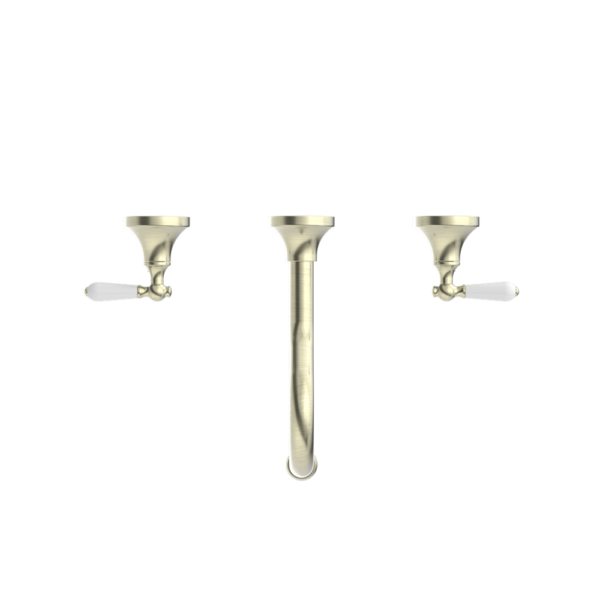 Nero York Wall Basin Set with White Porcelain Lever - Aged Brass
