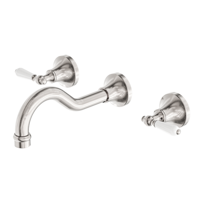 Nero York Wall Basin Set with White Porcelain Lever - Brushed Nickel