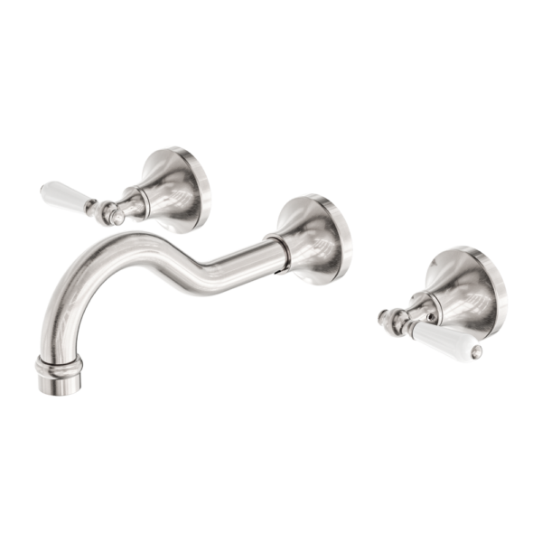 Nero York Wall Basin Set with White Porcelain Lever - Brushed Nickel