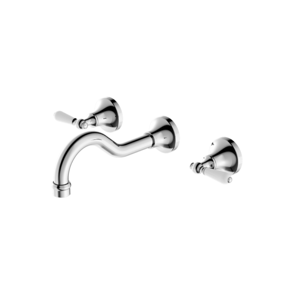 Nero York Wall Basin Set with White Porcelain Lever - Chrome