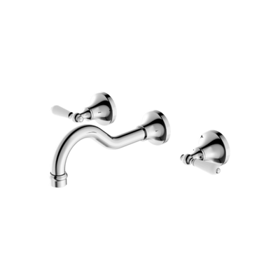 Nero York Wall Basin Set with White Porcelain Lever - Chrome