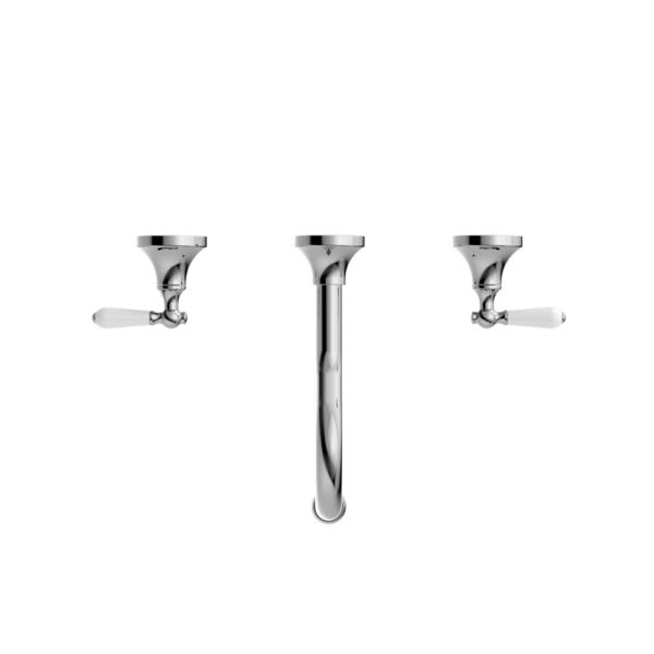 Nero York Wall Basin Set with White Porcelain Lever - Chrome