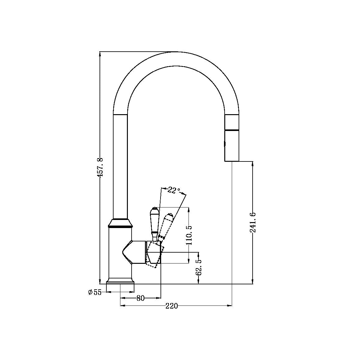 Nero York Pull Out Sink Mixer with Vegie Spray Function with Metal Lever - Brushed Nickel