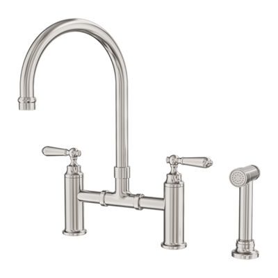 Nero York Bridge Pull Out Kitchen Set with Hand Spray - Brushed Nickel