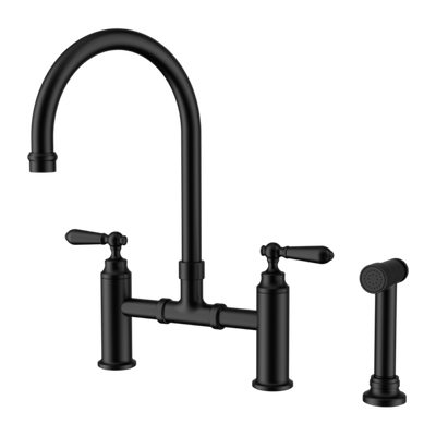 Nero York Bridge Pull Out Kitchen Set with Hand Spray - Matte Black