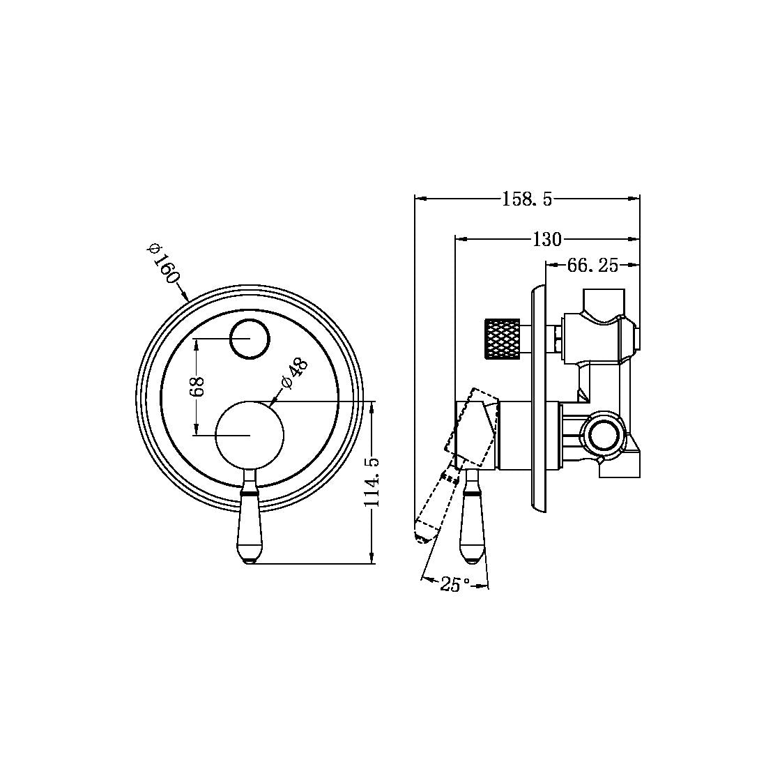 Nero York Shower Mixer with Divertor with White Porcelain Lever - Brushed Nickel