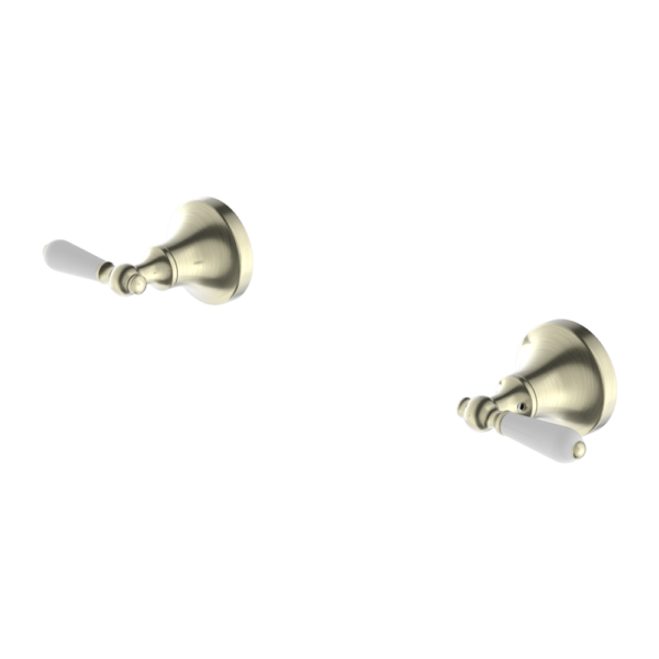 Nero York Wall Top Assemblies with White Porcelain Lever - Aged Brass