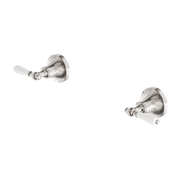Nero York Wall Top Assemblies with White Porcelain Lever - Brushed Nickel