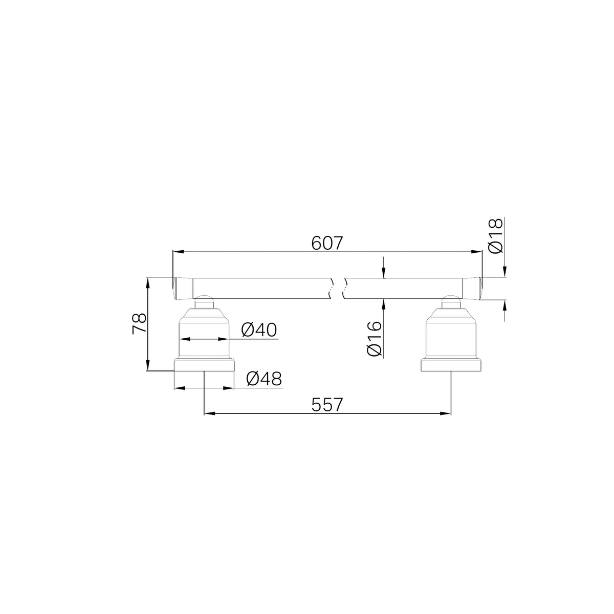 Nero York Single Towel Rail 600mm technical drawing