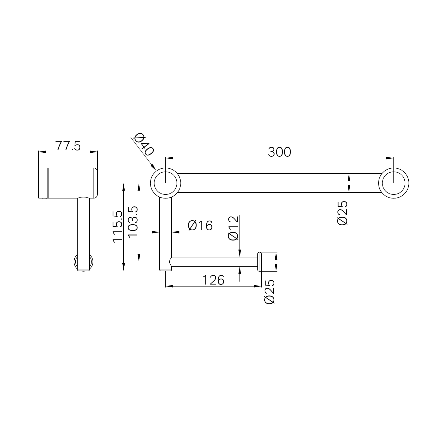 Nero Mecca Care 25mm Toilet Roll Rail 300mm Brushed Nickel