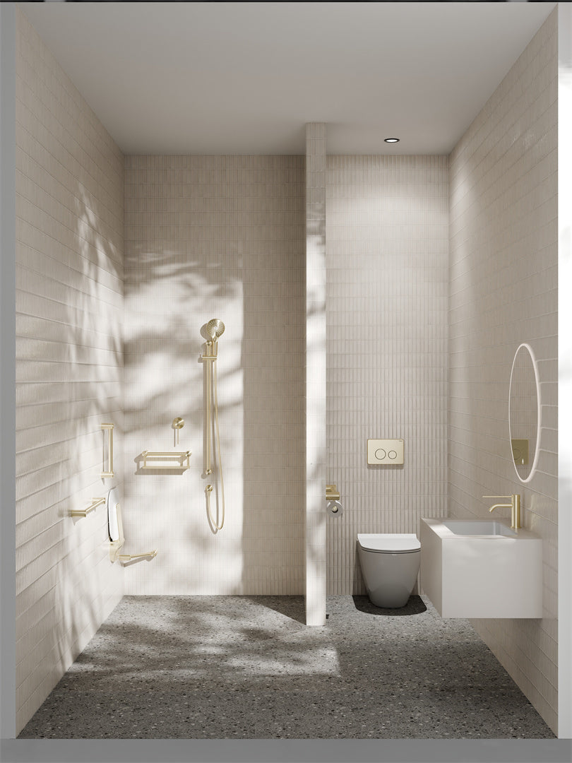 Nero Mecca Care 25mm Grab Rail With Shelf 300mm Brushed Gold