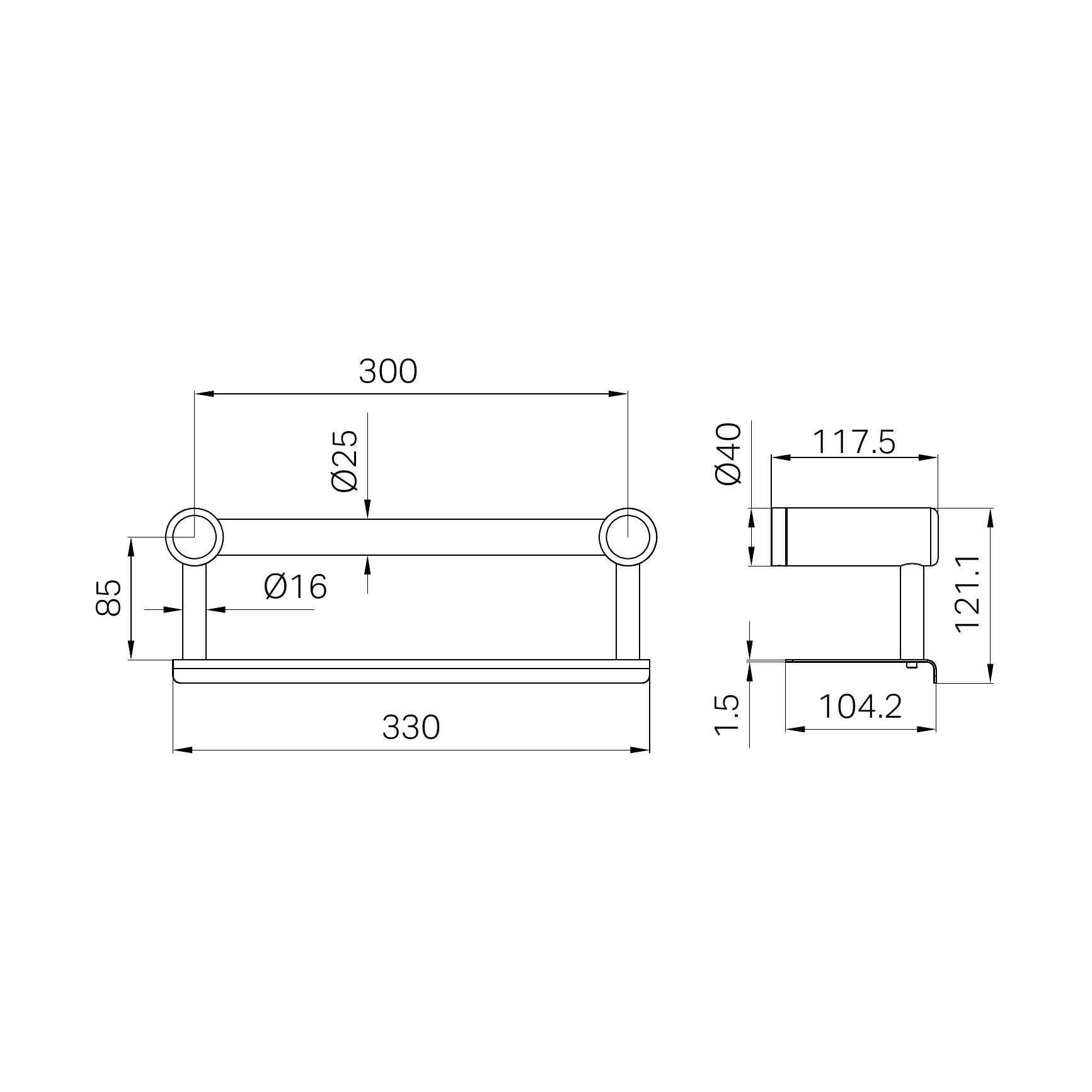 Nero Mecca Care 25mm Grab Rail With Shelf 300mm Brushed Nickel