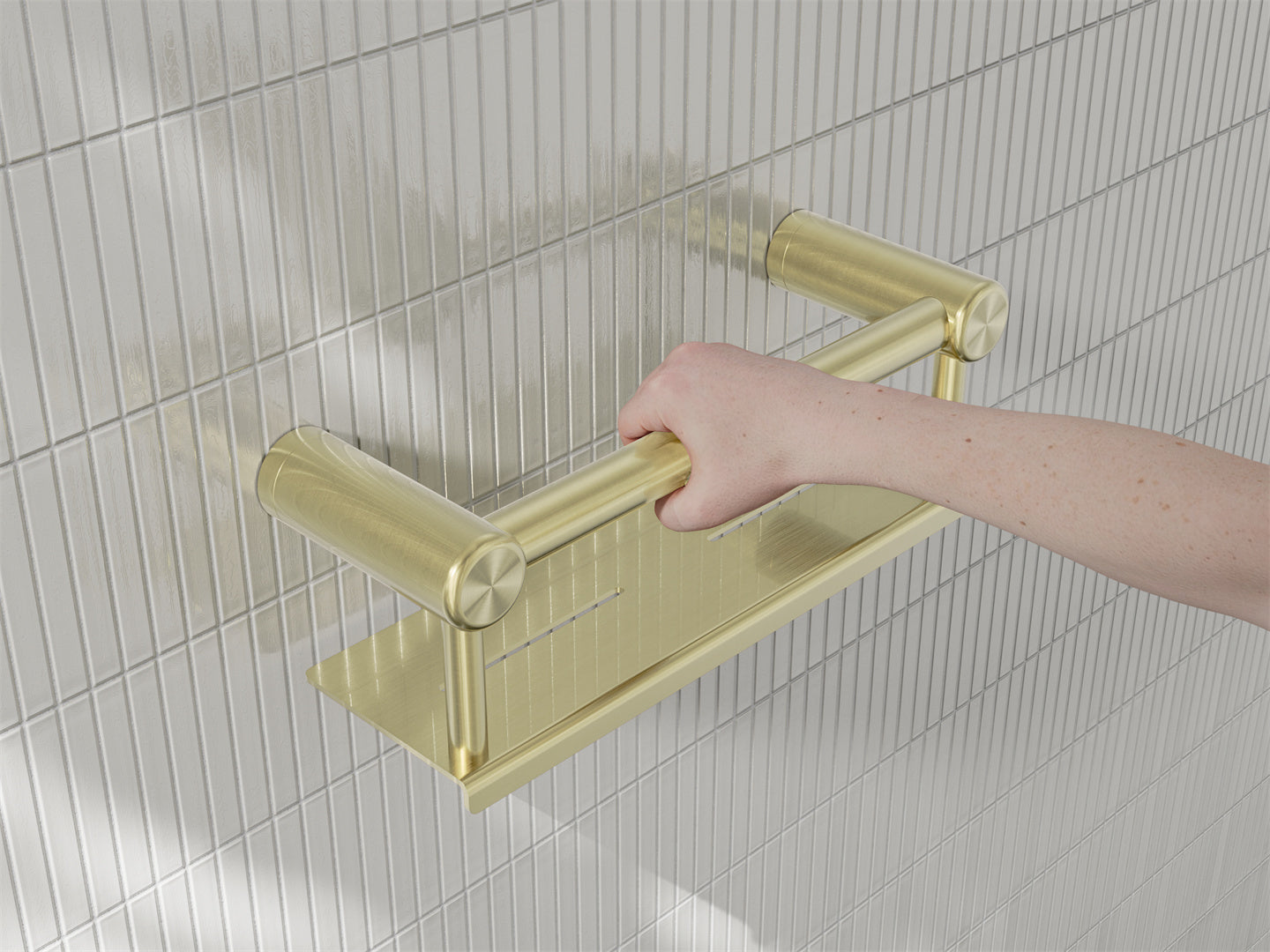 Nero Mecca Care 25mm Grab Rail With Shelf 300mm Brushed Gold