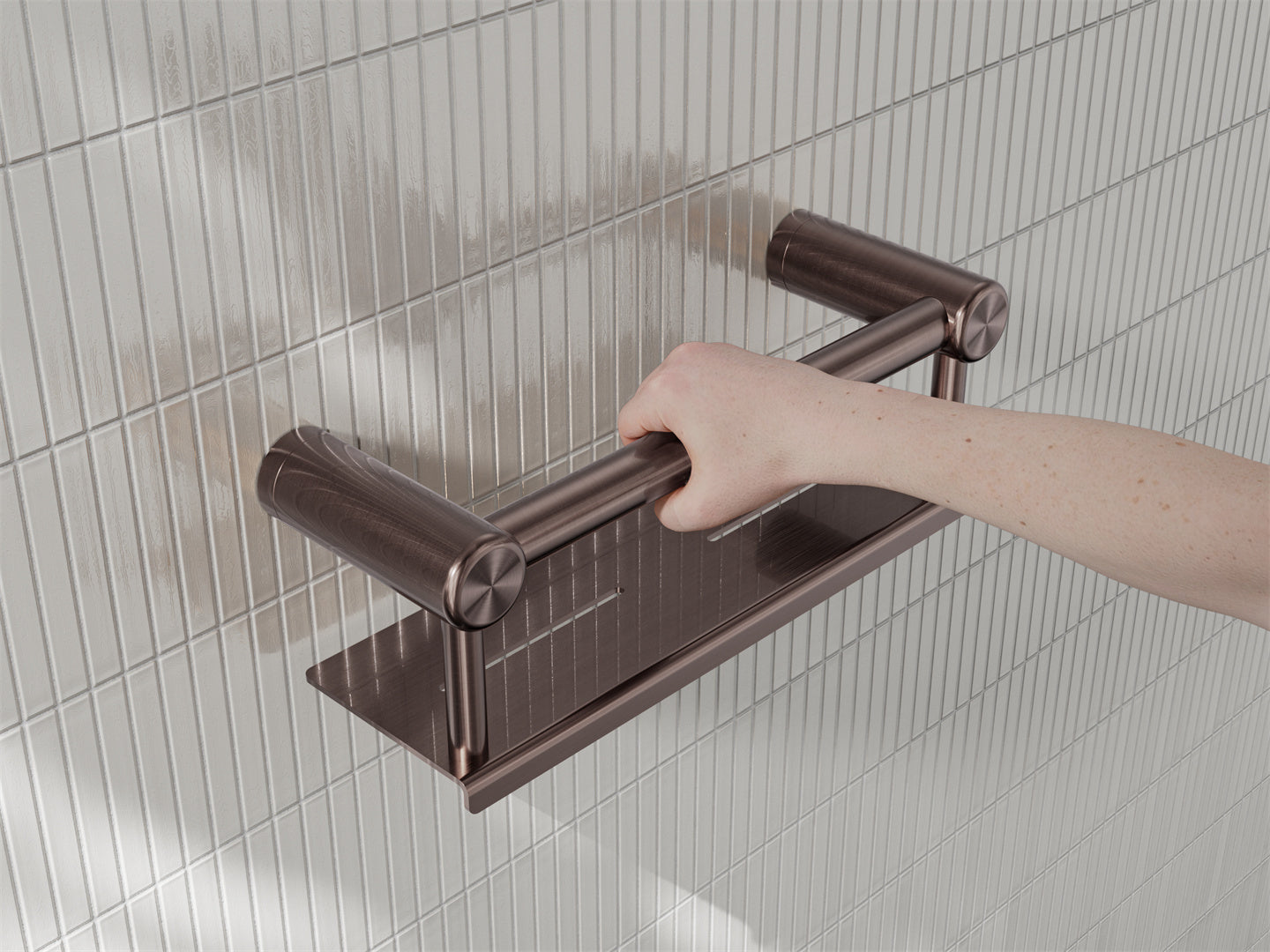 Nero Mecca Care 25mm Grab Rail With Shelf 300mm Brushed Bronze