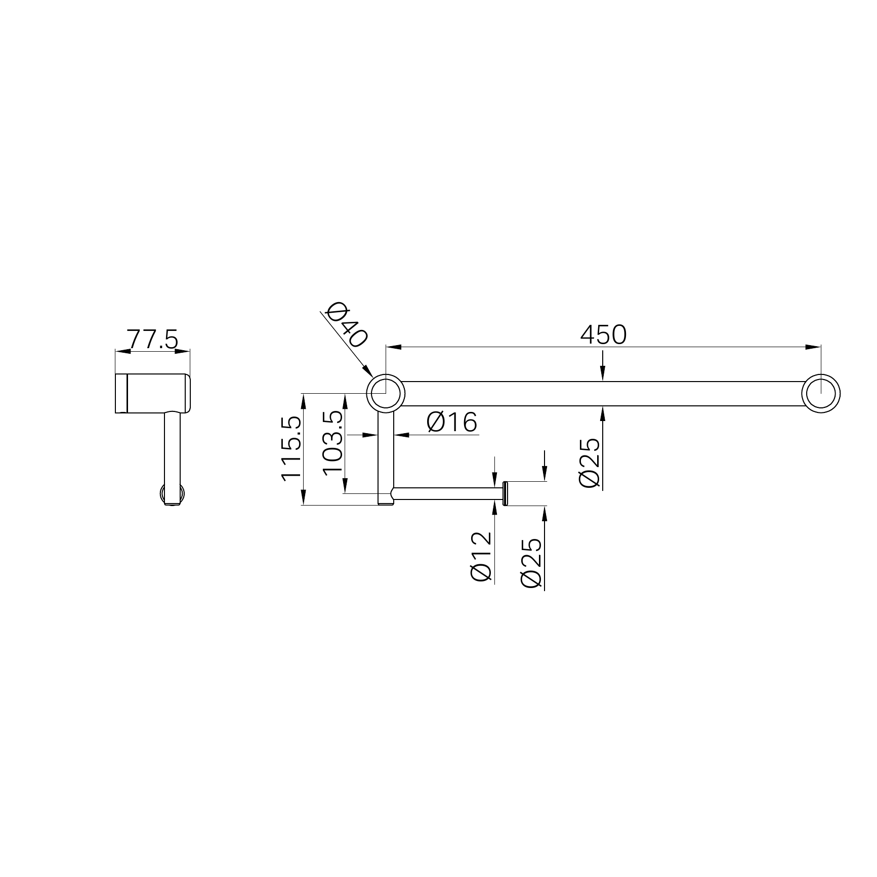 Nero Mecca Care 25mm Toilet Roll Rail 450mm Brushed Nickel