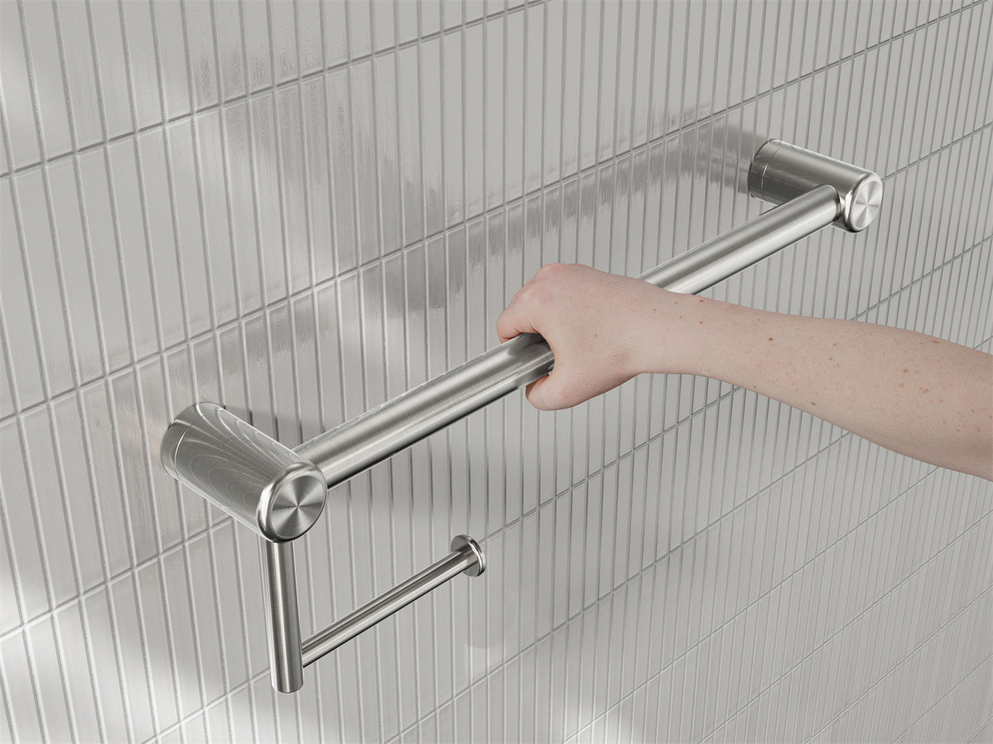 Nero Mecca Care 25mm Toilet Roll Rail 450mm Brushed Nickel