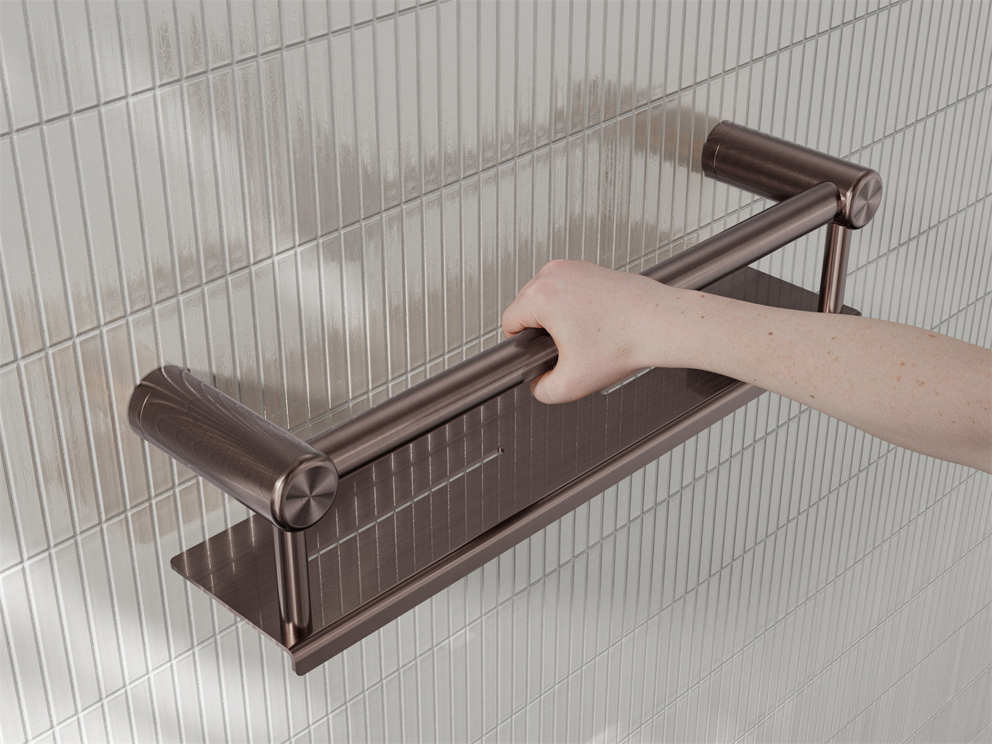 Nero Mecca Care 25mm Grab Rail With Shelf 450mm Brushed Bronze