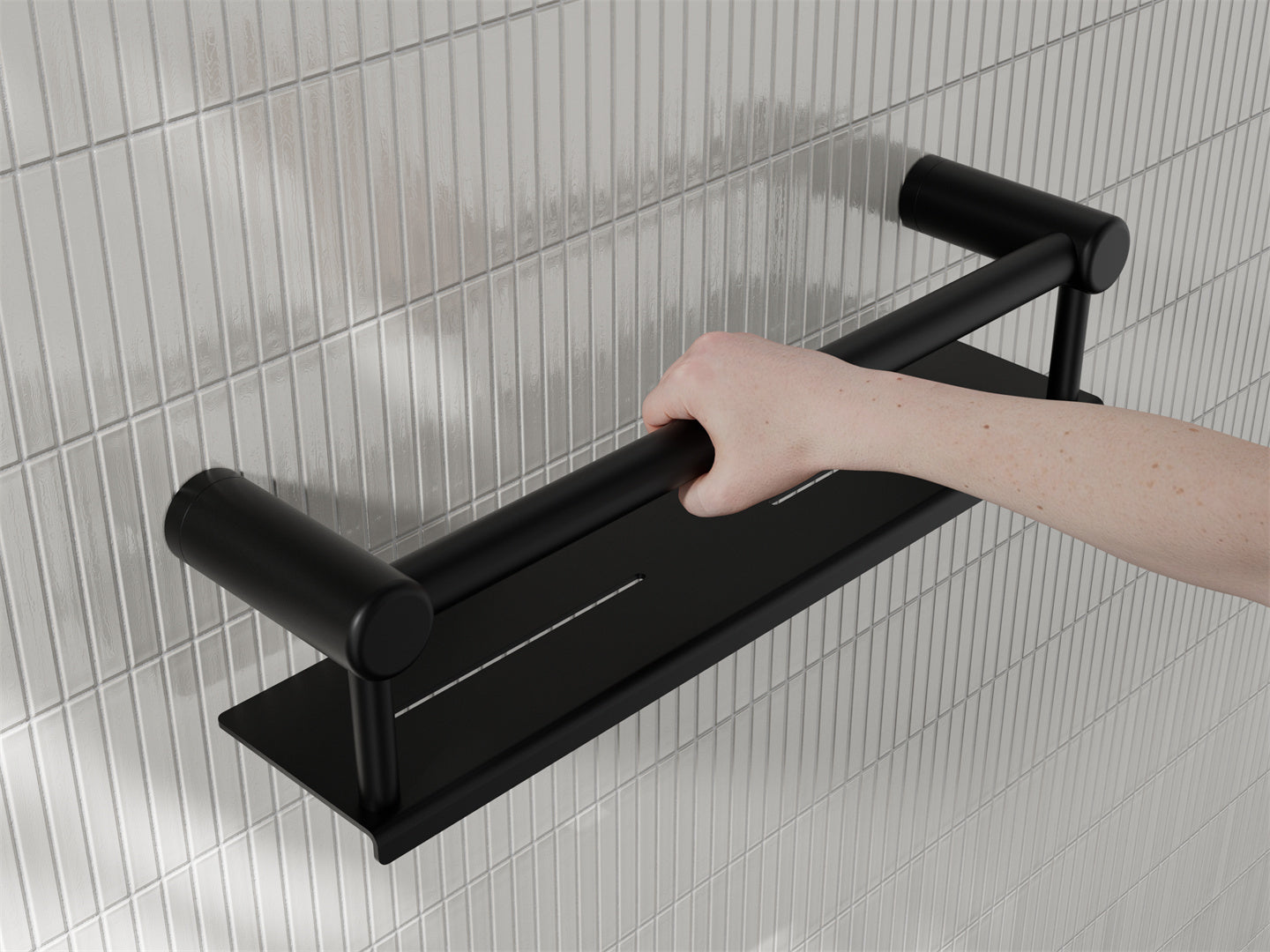 Nero Mecca Care 25mm Grab Rail With Shelf 450mm Matte Black