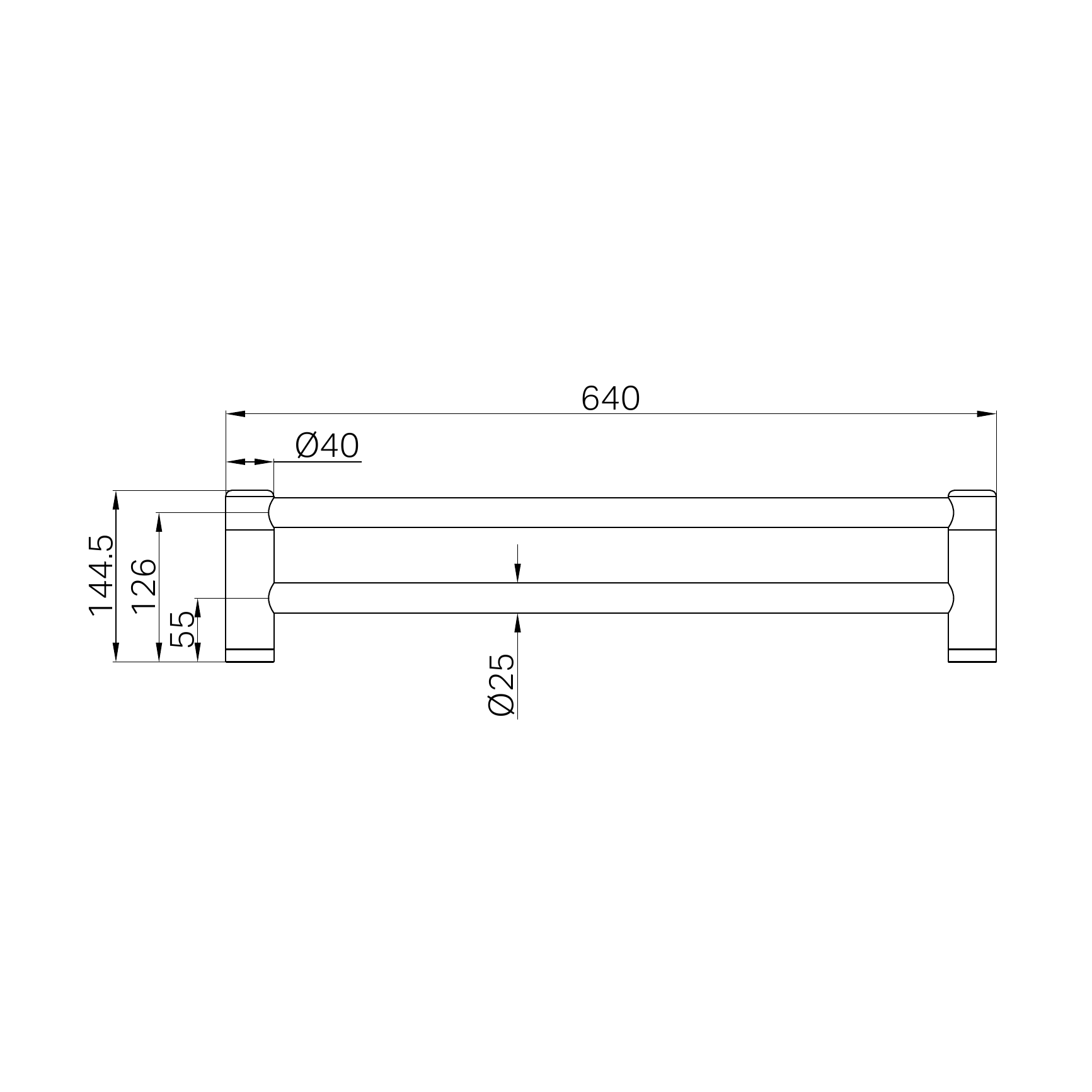 Nero Mecca Care 25mm Double Towel Grab Rail 600mm Brushed Gold