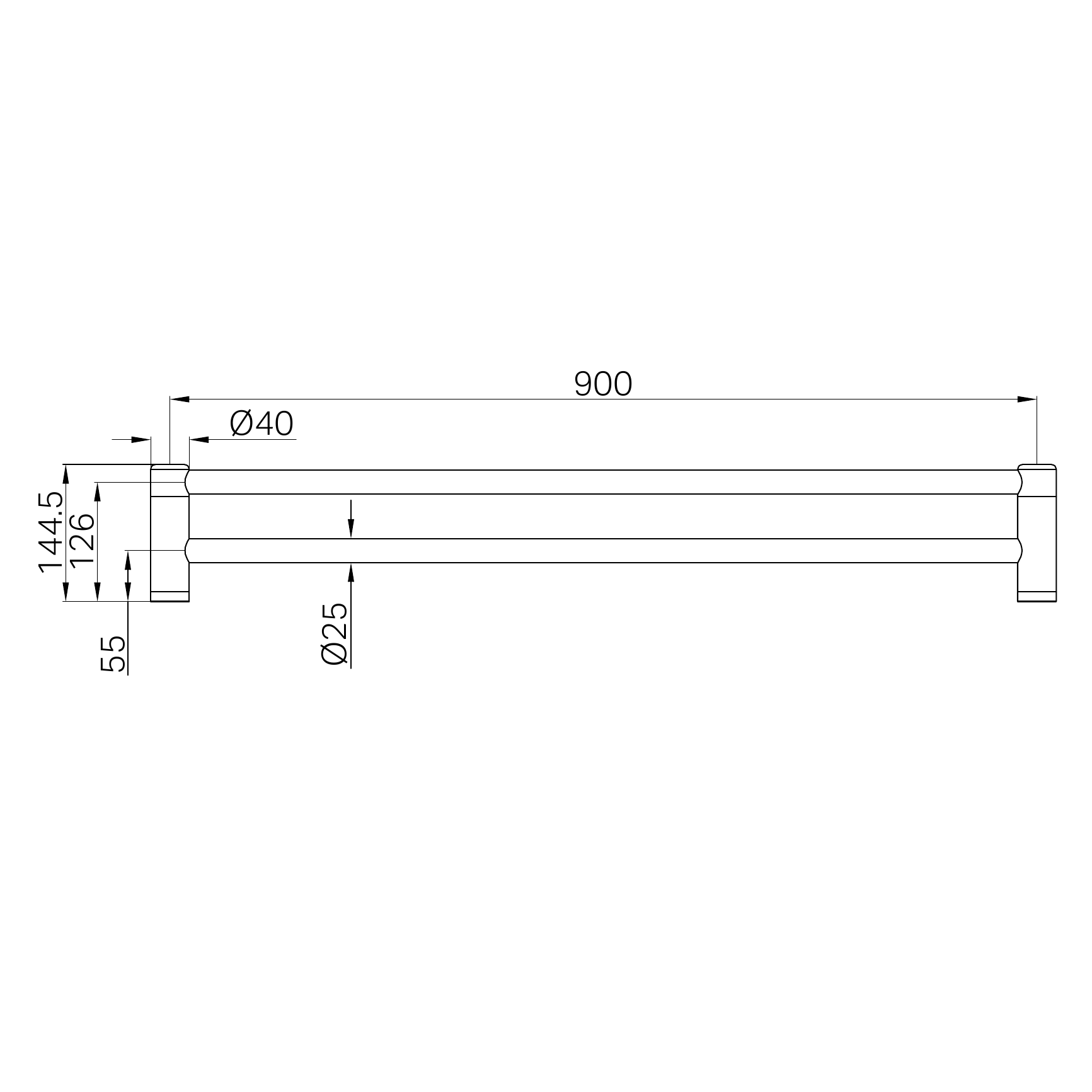 Nero Mecca Care 25mm Double Towel Grab Rail 900mm Gun Metal