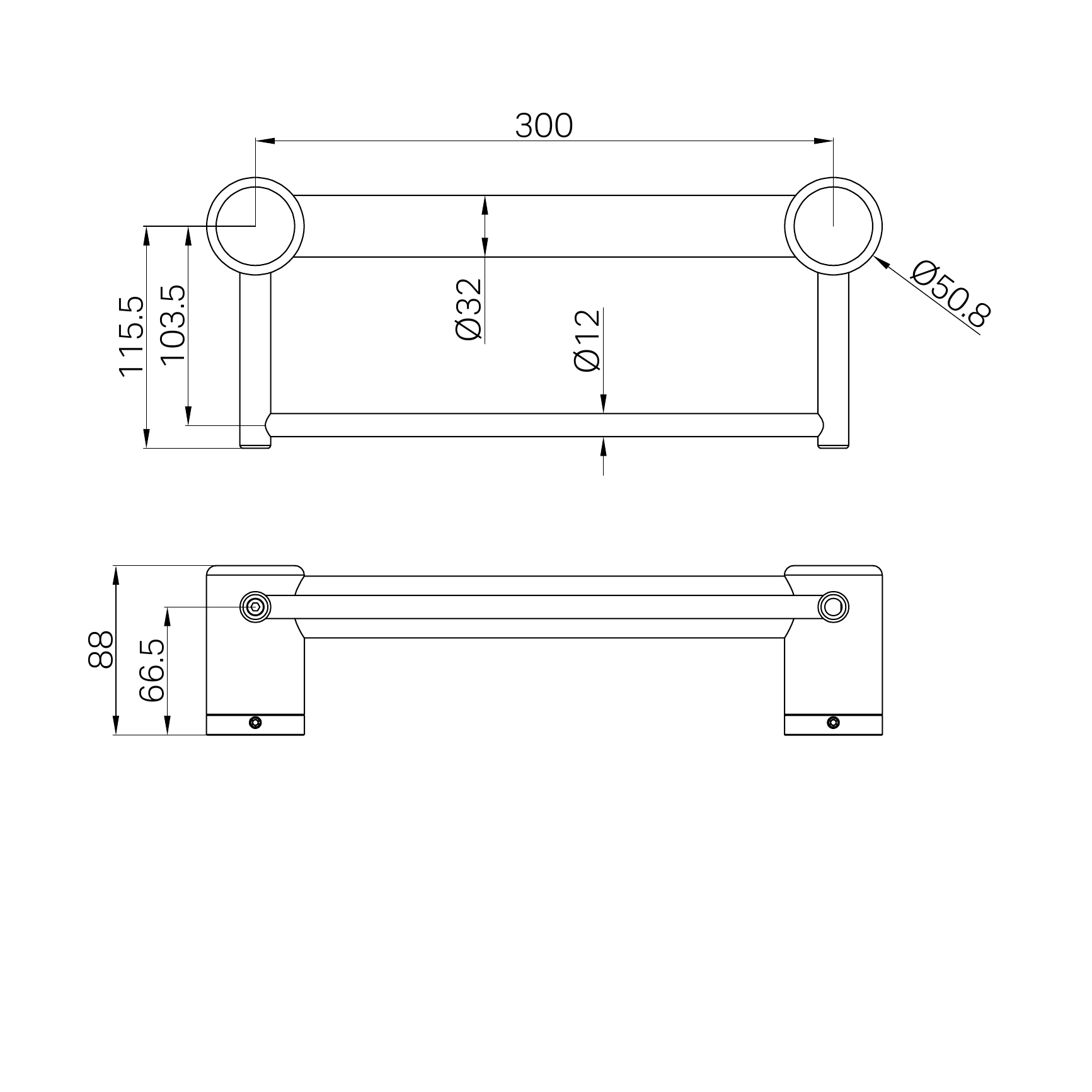 Nero Mecca Care 32mm Grab Rail With Towel Holder 300mm Brushed Bronze