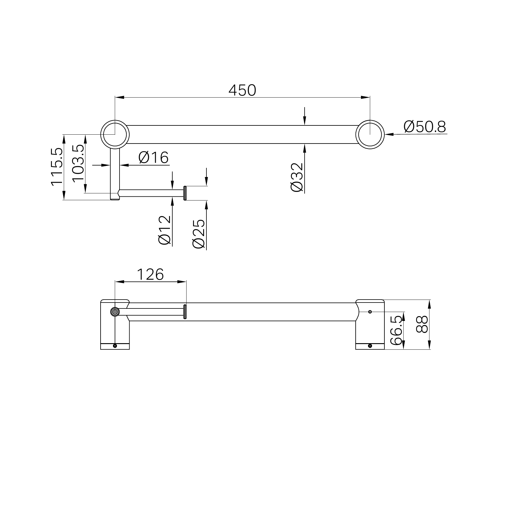 Nero Mecca Care 32mm Grab Rail With Toilet Roll Holder 450mm Gun Metal