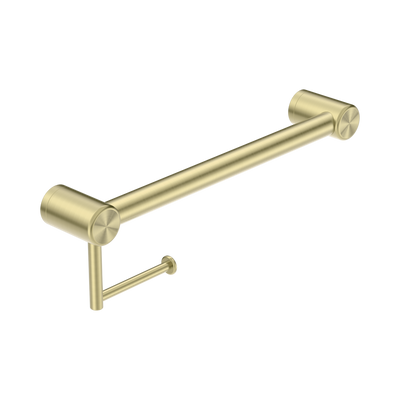 Nero Mecca Care 32mm Grab Rail With Toilet Roll Holder 450mm Brushed Gold