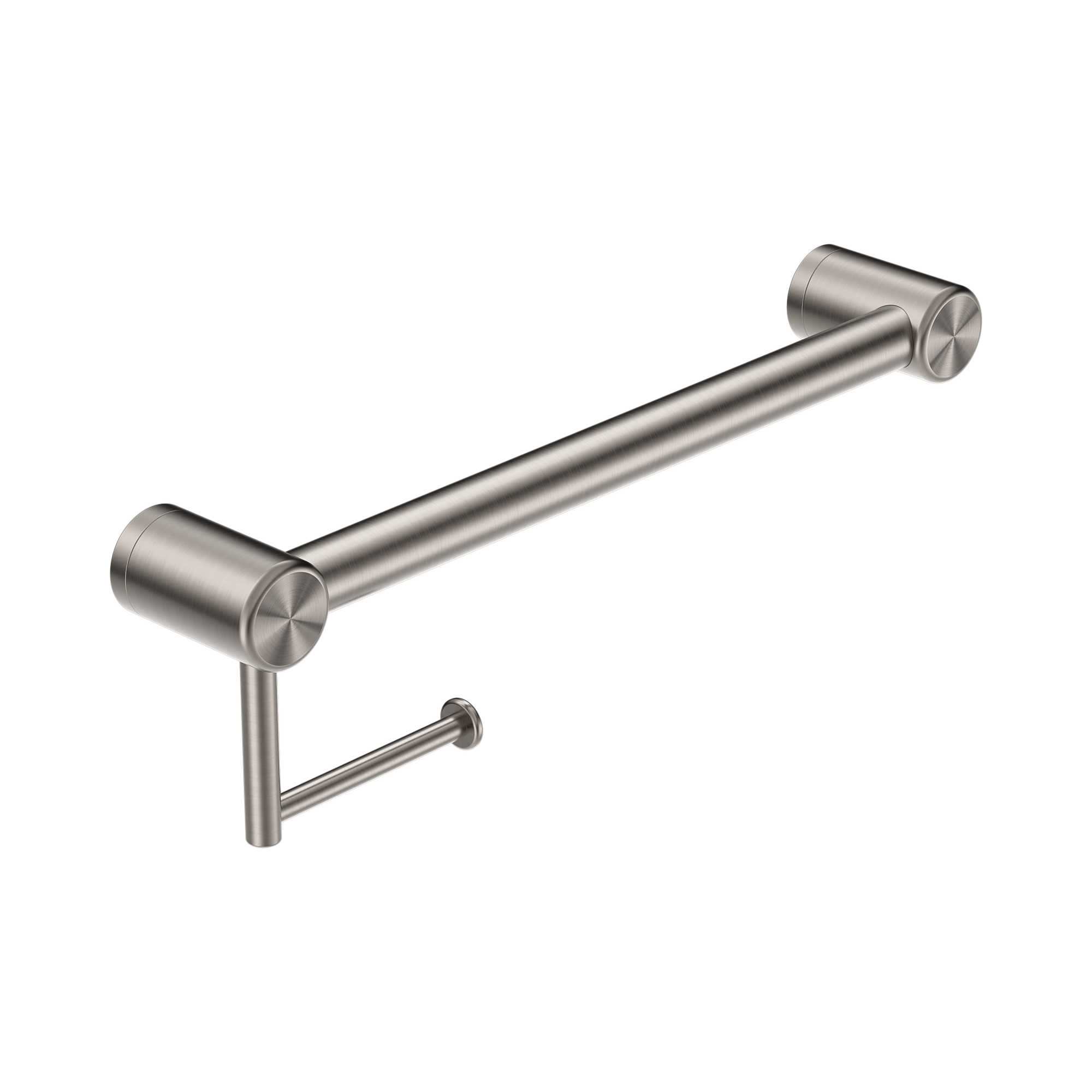 Nero Mecca Care 32mm Grab Rail With Toilet Roll Holder 450mm Brushed Nickel