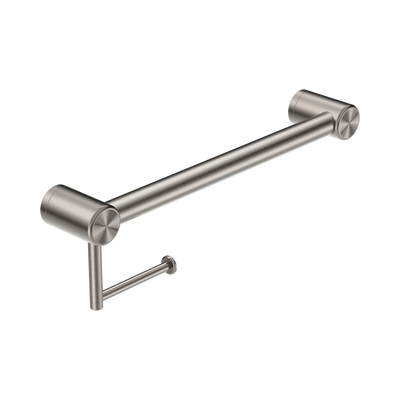 Nero Mecca Care 32mm Grab Rail With Toilet Roll Holder 450mm Brushed Nickel