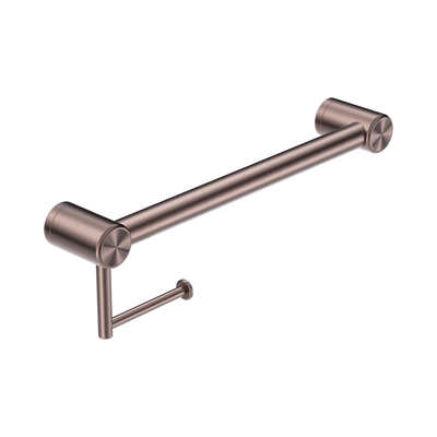 Nero Mecca Care 32mm Grab Rail With Toilet Roll Holder 450mm Brushed Bronze