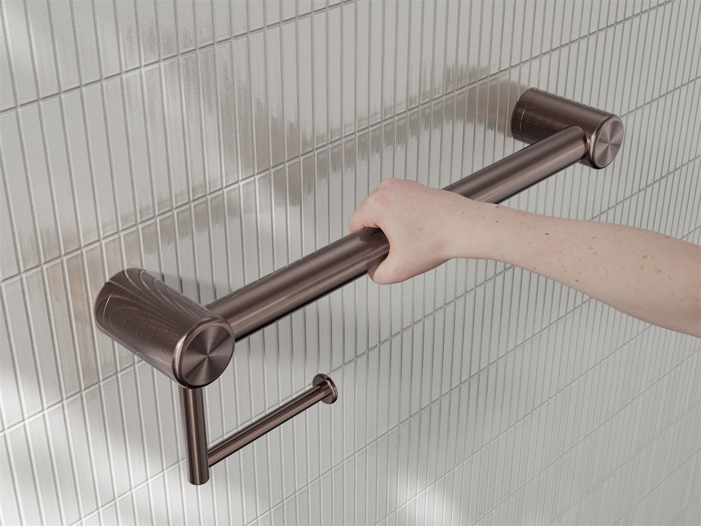 Nero Mecca Care 32mm Grab Rail With Toilet Roll Holder 450mm Brushed Bronze