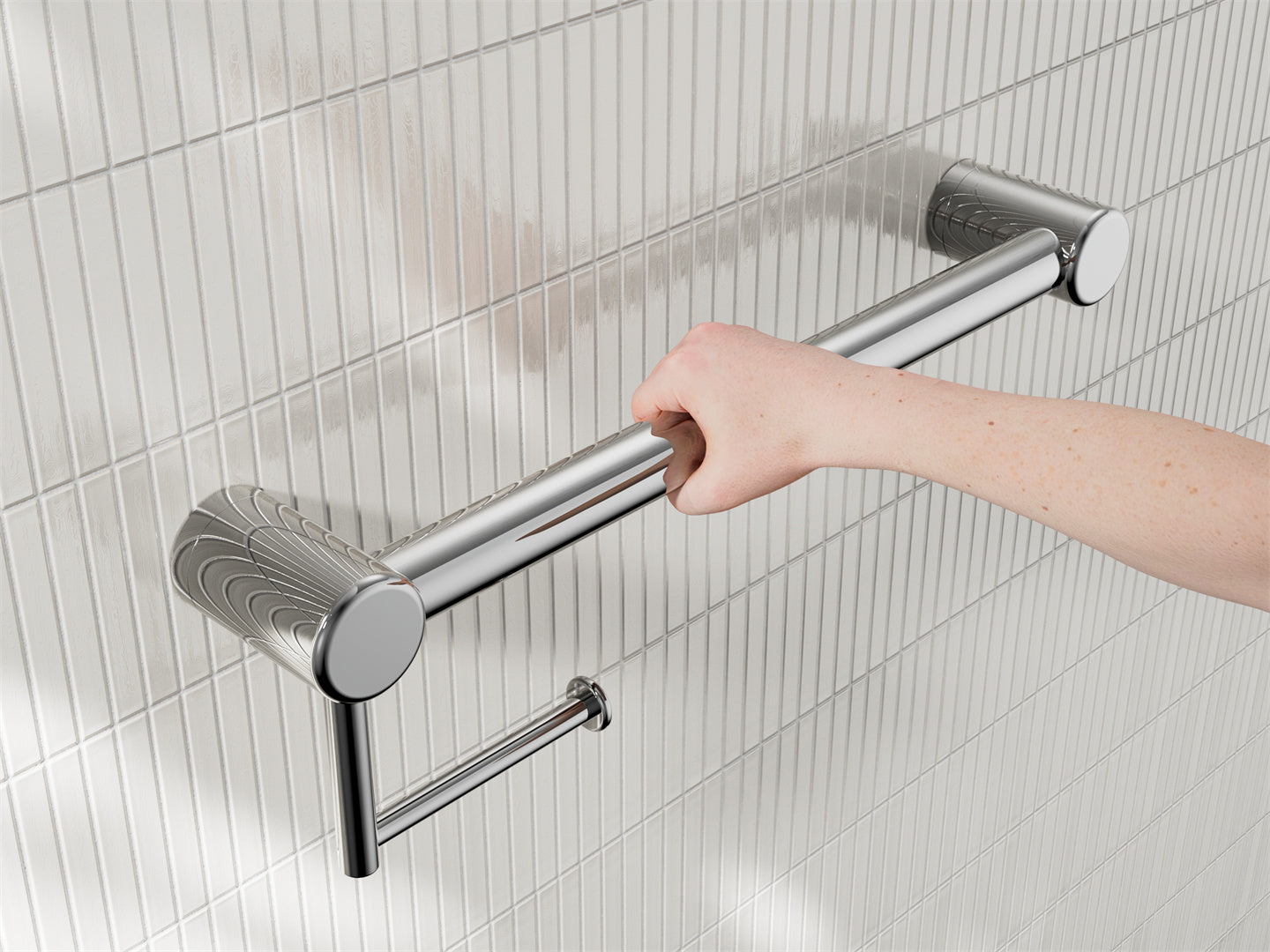 Nero Mecca Care 32mm Grab Rail With Toilet Roll Holder 450mm Chrome
