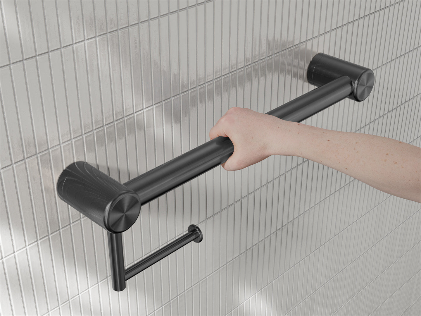 Nero Mecca Care 32mm Grab Rail With Toilet Roll Holder 450mm Gun Metal