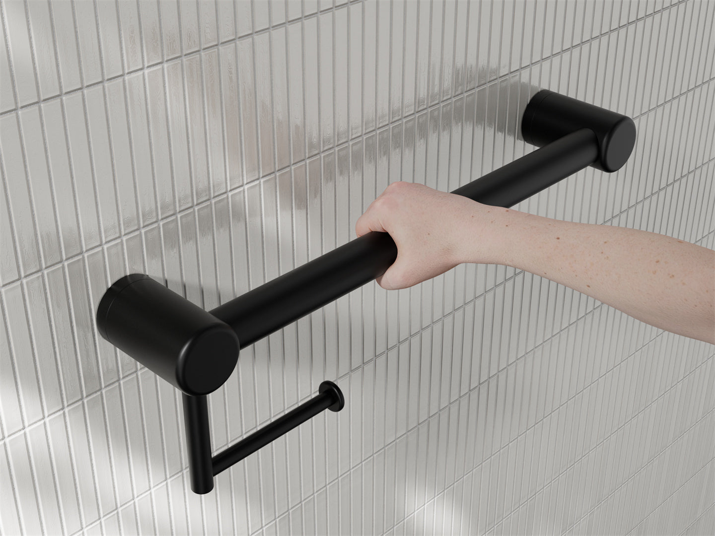 Nero Mecca Care 32mm Grab Rail With Toilet Roll Holder 450mm Matte Black