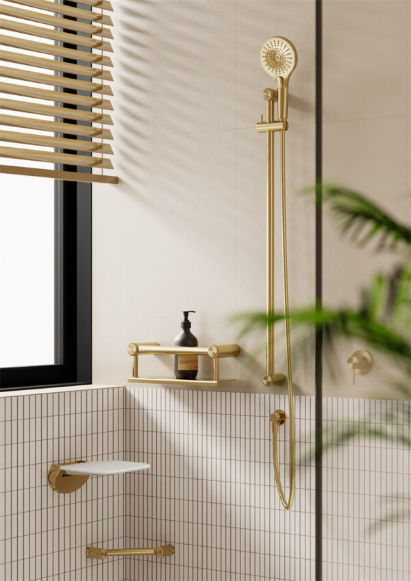 Nero Mecca Care 25mm Grab Rail And Adjustable Shower Rail Set 900mm Brushed Gold