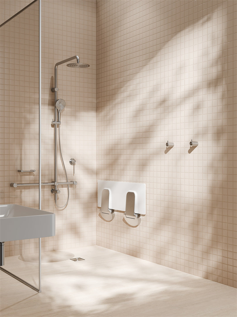 Nero Mecca Care Shower Seat 960mm X 330mm Brushed Nickel