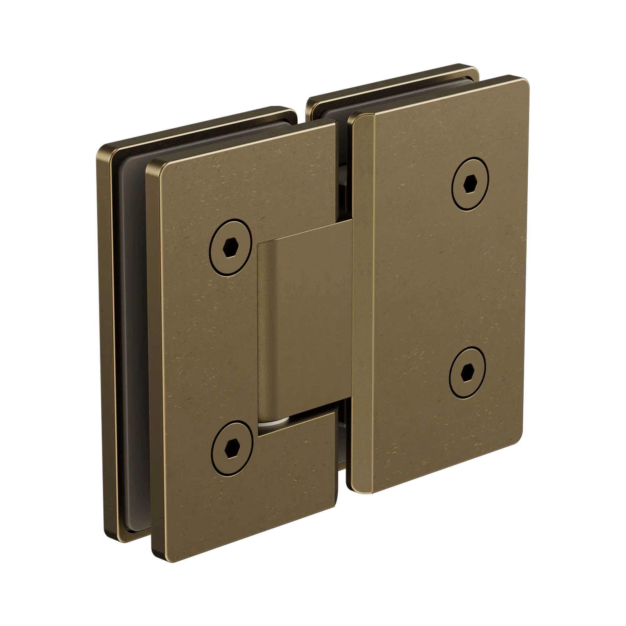 Nero 180 Degree Glass To Glass Shower Hinge 10mm Glass Tumbled Antique Brass