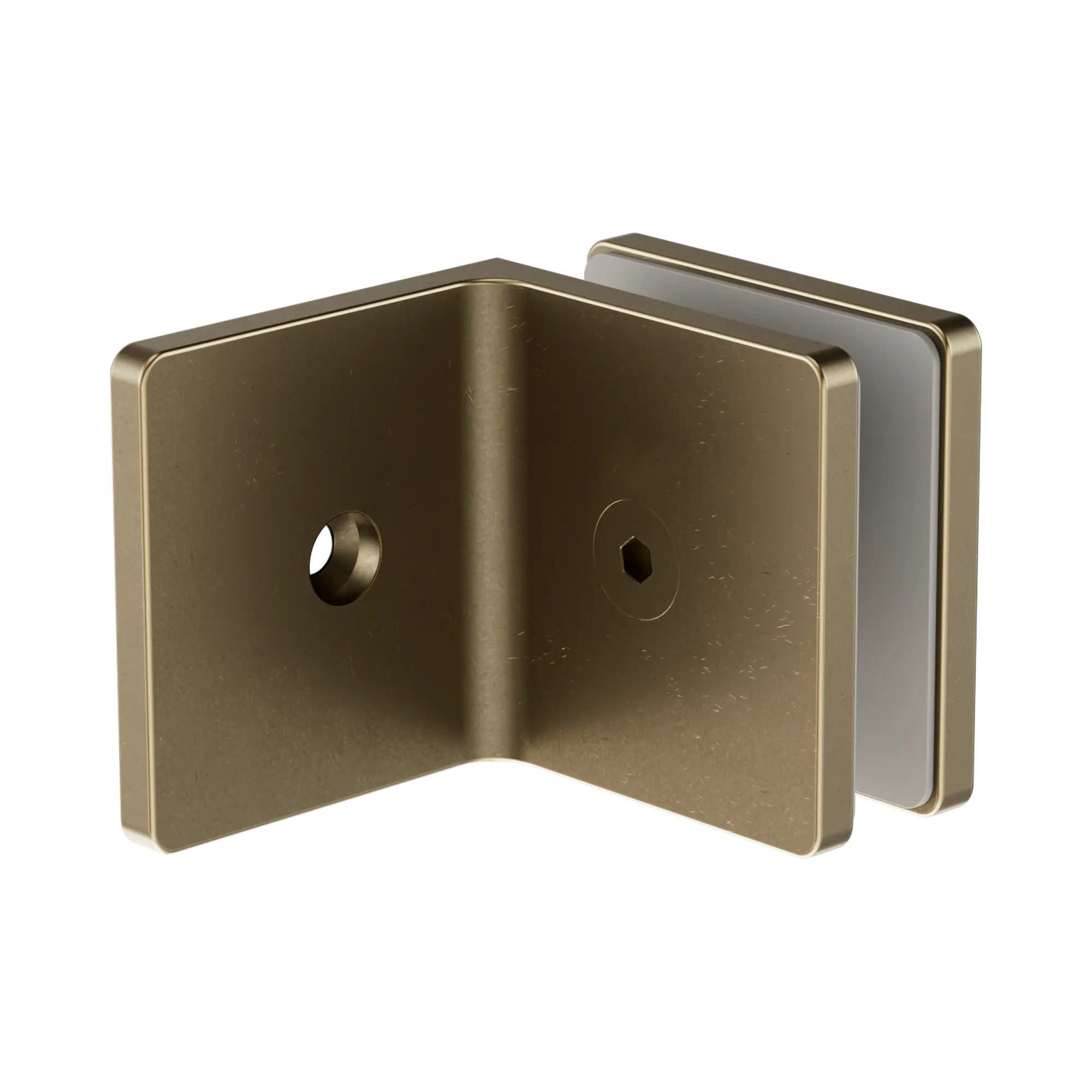 Nero 90 Degree Glass To Wall Bracket 10mm Glass Tumbled Antique Brass