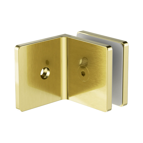 Nero 90 Degree Glass To Wall Bracket 10mm Glass Brushed Gold