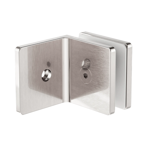Nero 90 Degree Glass To Wall Bracket 10mm Glass Brushed Nickel