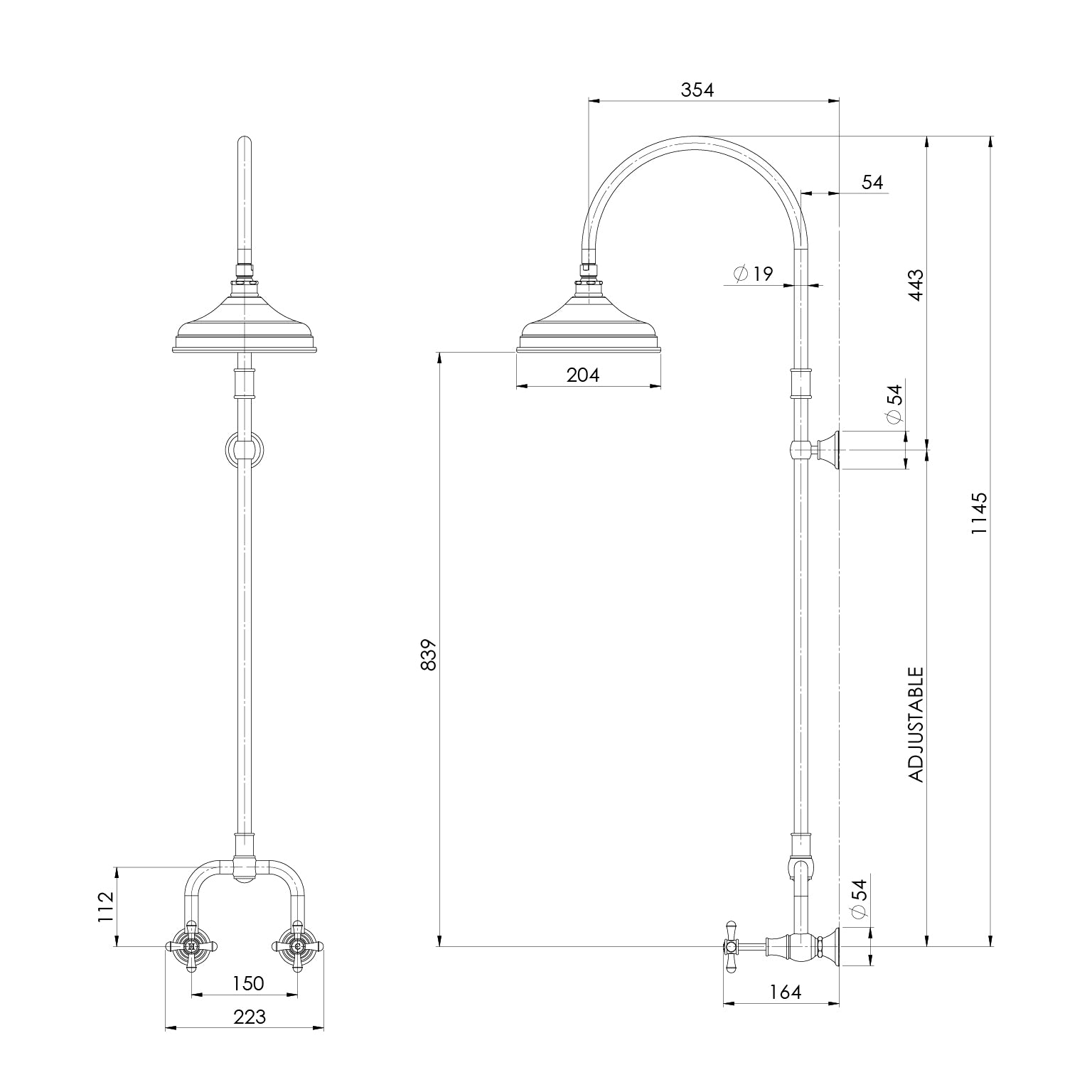 Phoenix Nostalgia Lever Exposed Shower Set Chrome